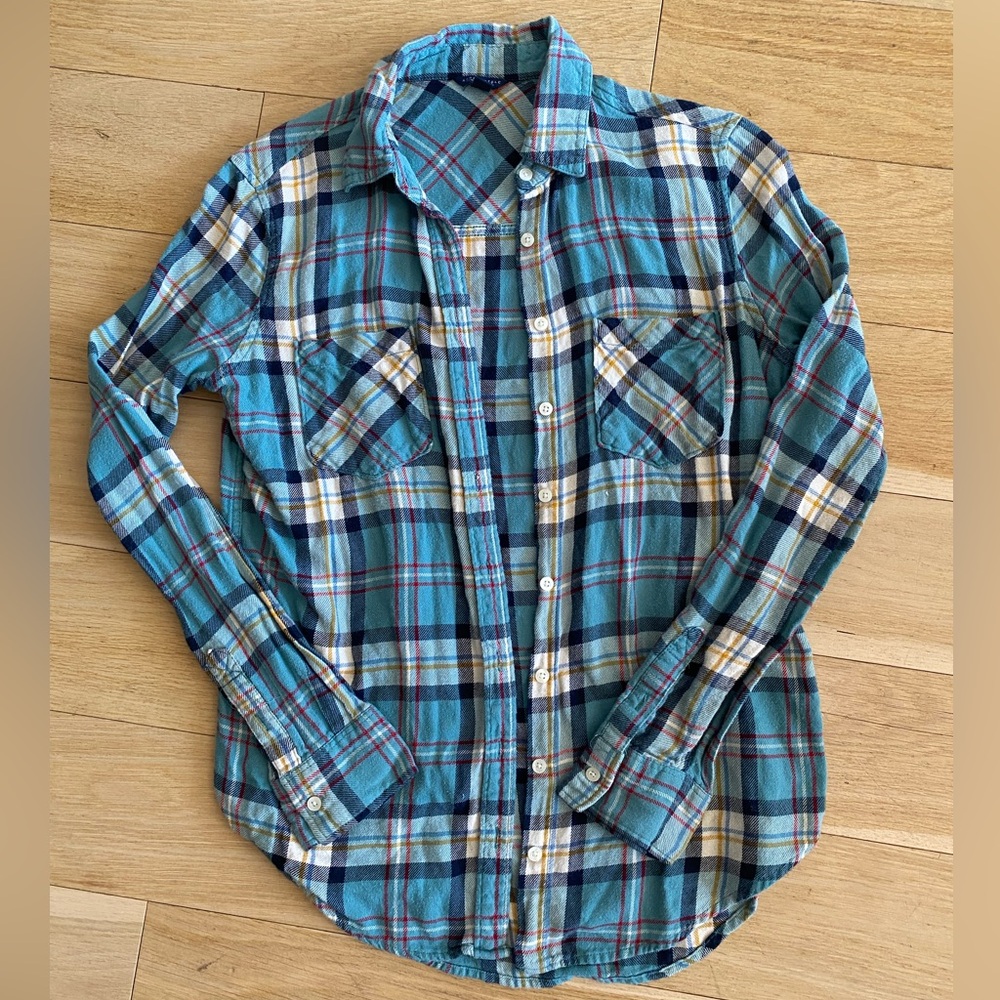 Aeropostale Teal Blue Plaid Button-Down Shirt